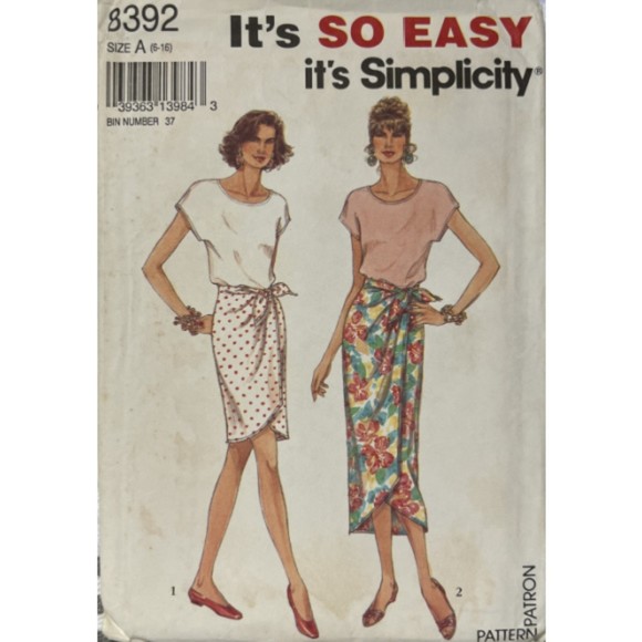 Vintage ©1993 Simplicity 8392 - Mock Sarong Skirt & Top for stretch knits. - Picture 1 of 3